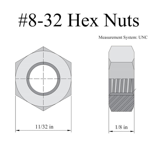 Juvielich 180pcs #8-32 304 8-32 Hex Nut, Stainless Steel, Hex Drive, UNC Small Nuts Fasteners, SAE Replacement Nut