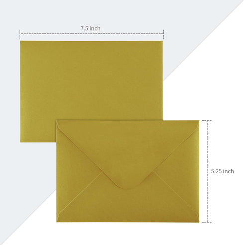 Granhoolm 100 Pack 5x7 A7 Invitation Envelopes, V Flag 5.25 x 7.25 for Weddings, Parties, Greeting Cards (Gold Pearl)