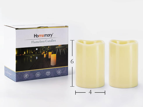 4" 6" Set 2 Homemory x Large Waterproof Outdoor Flameless Candles, Battery Operated Flickering LED Pillar Candles