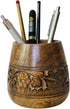 Mie Creations Designer Pencil Holder for Desk, Wooden Paintbrush Cup, Cute Makeup Brush Organizer, Brown