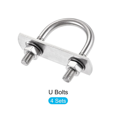 METALLIXITY U Bolts, 4 Sets (M8x35x60mm), Round 304 Stainless Steel U Bolt with Accessories for Construction, Pipe
