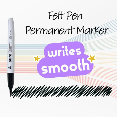 A-Trend Deals 10 Pack Black Permanent Felt Waterproof Markers, Fine Point, Fade Resistant, Writes on Plastic, Metal