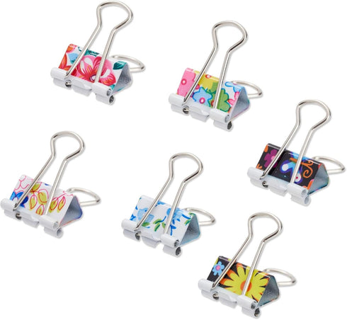 Juvale 40-Pack Small Cute Binder Clips - 1.5 x 0.75 in Multicolor Floral Design, Durable Iron Clips for Document