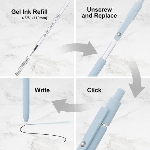 Black Gel Pens Refills, 12 Pack Retractable Gel Ink Pen Refills, Fine Point 0.5mm Tip for Smooth Writing, Quick Dry for
