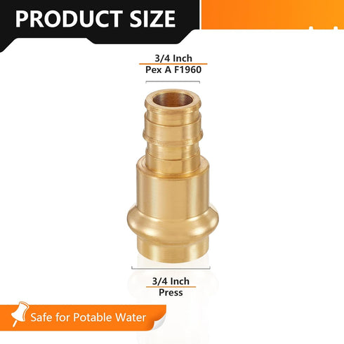 5-Pack Brass Press Fitting Adapter, 3/4" PRESS x 3/4" PEX-A Coupling