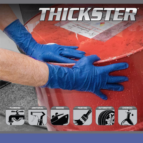 Thickster Powdered Latex Disposable Gloves, Size X-Large, Blue, 50 Pack, 14 mil Thickness, Fully Textured Grip