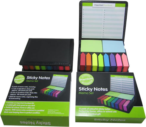 Cute Paper Boxed Self Sticky Notes Set, 2000 Pages Colorful Tape Flags, Arrow Flags, Memo Pads, 12 Colors with Holder