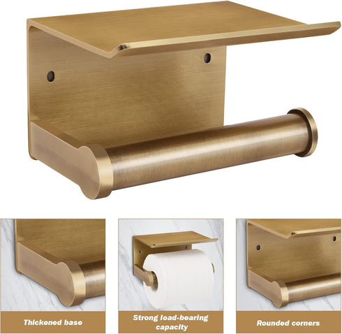 YURINJEE 3M Antique Bronze Toilet Paper Holder Wall Mount with Shelf - No Drill Adhesive or Screw Mount Bathroom Tissue