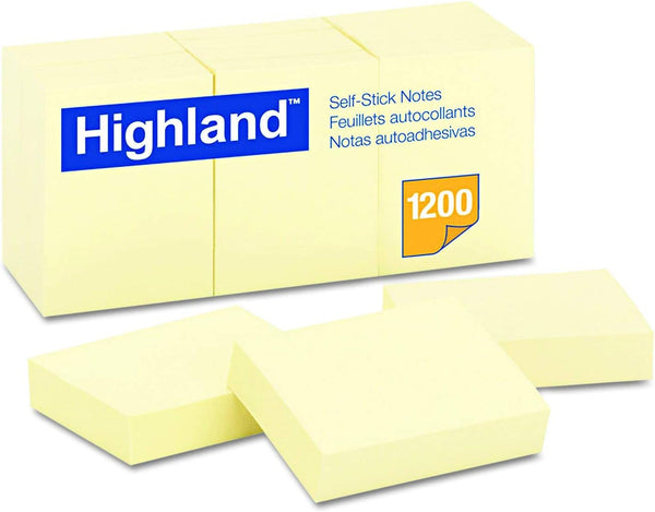 Highland 6539YW Self-Stick Notes, 1 1/2 x 2, Yellow, 100-Sheet, 12/Pack