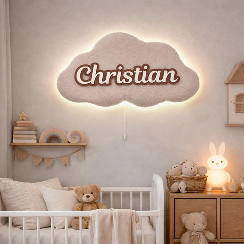 UkrWood Accessories Personalized Cloud Wall Lamp for Baby Nursery, Battery-Operated Hanging Night Lights for Bedroom