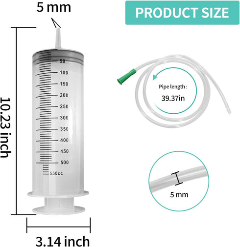 550ml Large Syringe ,Plastic Syringe with 40 Inches Plastic Tubing for Scientific Labs,Liquid,Plant Irrigation,Perfumes,Inks,Feeding Pets