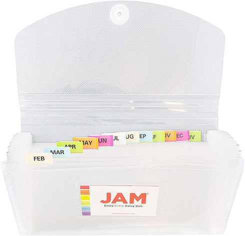 JAM PAPER Accordion Folders, 13 Pocket Plastic Expanding File, Check Size, Clear, Sold Individually