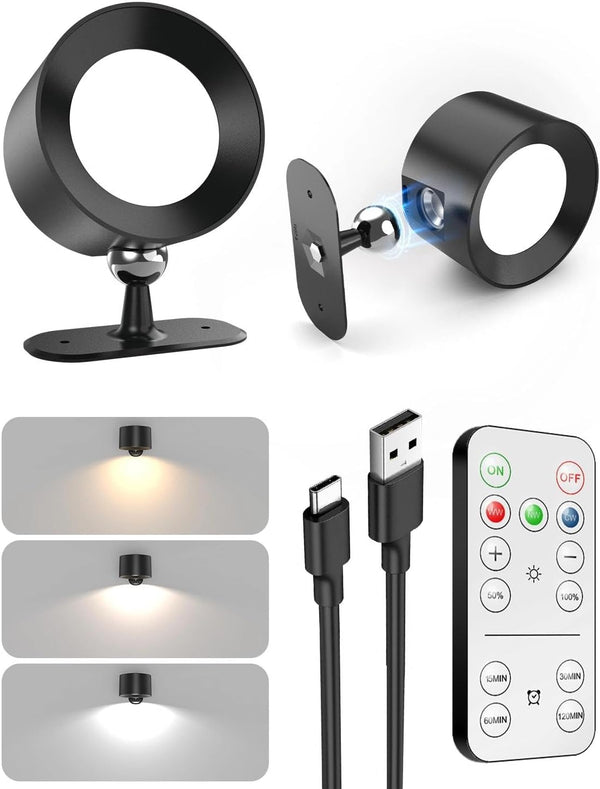 LED Wall Lights 360 Rotation Dimmable, 3000mAh Rechargeable Cordless Wall Sconces Light,