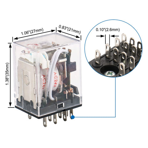 Baomain General Purpose Power Relay HH54PL AC 24V Coil with LED Indicator, Pack of 2