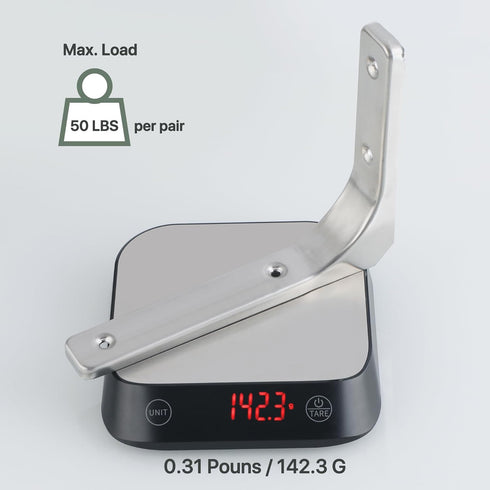 8 Inch 6 Inch, 4Pcs SAYAYO Heavy Duty Floating Shelf Brackets x Stainless Steel Wall Shelf Brackets & Supports Brushed