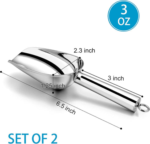 P&P CHEF Mini Scoop Set of 2, Stainless Steel Small Candy Sweet Ice Cube Scoops for Home Bar Buffet (Silver, 3 Oz)
