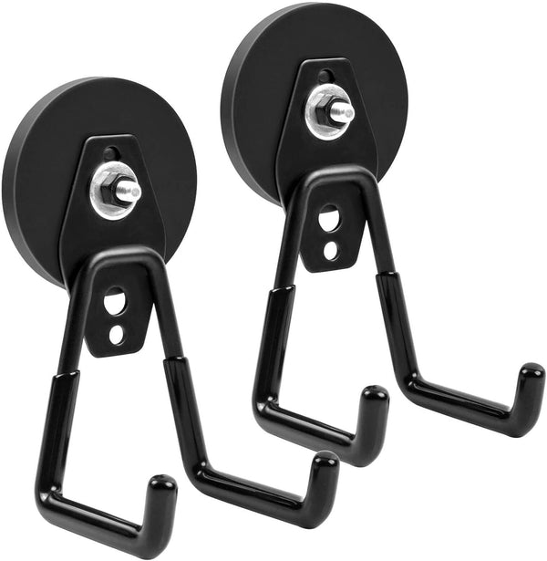 Strong Heavy Duty Magnetic Hooks, 2.59" (66 mm) Garage Magnet Hooks with Anti-Slip Coating, 2 Pcs