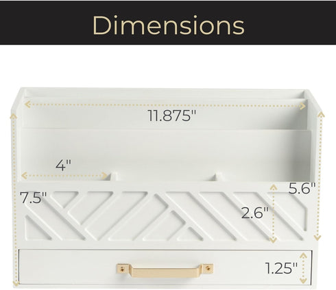 BLU MONACO White Wooden Desk Organizer with Gold Handle - Desk Organizers and Accessories for Home, Office, Classroom