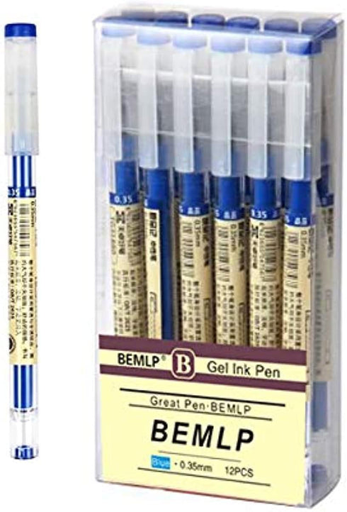 BEMLP Gel Ink Pen Extra Fine Point Pens, 0.35mm Blue Premium Liquid Ink Rollerball Pens, Quick-Drying, 12 Pieces