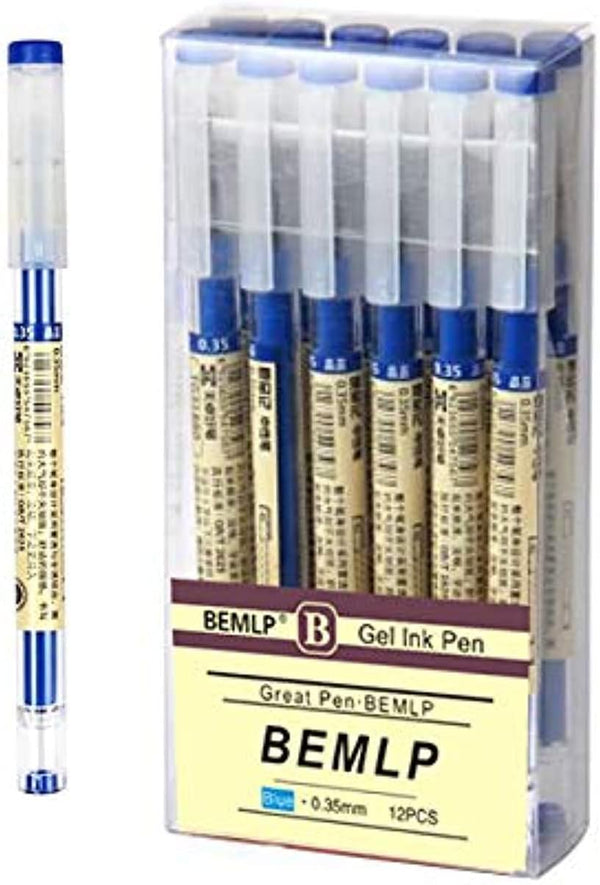 BEMLP Gel Ink Pen Extra Fine Point Pens, 0.35mm Blue Premium Liquid Ink Rollerball Pens, Quick-Drying, 12 Pieces