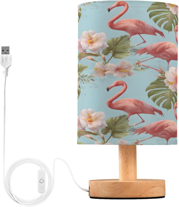 ALAZA Flamingos Tropical Flowers Monstera Bedside Table Lamp with USB Port for