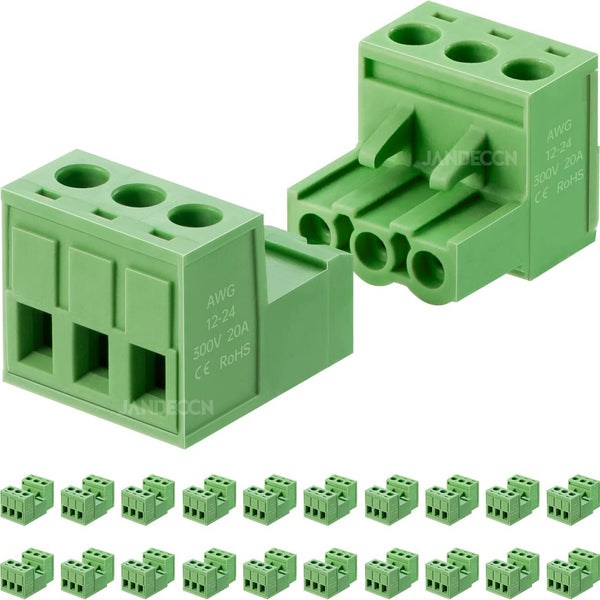20Pcs 3 Pin 5.08mm Pitch DIY PCB Mount Screw Terminal Block Connector with 20Pcs Phoenix Plug