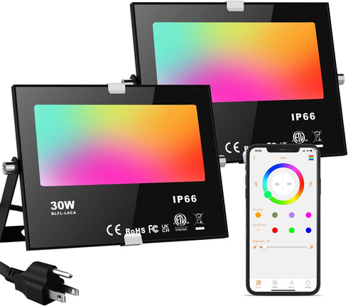 LED Flood Lights RGB Color Changing 300W Equivalent Outdoor, 30W Bluetooth Smart