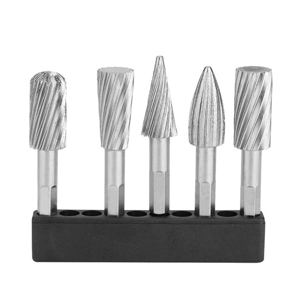 Rotary Burr Set 5pcs High Speed Steel 1/4inch Hex Shank Tools for Carving, Shaping, and Edge Removal
