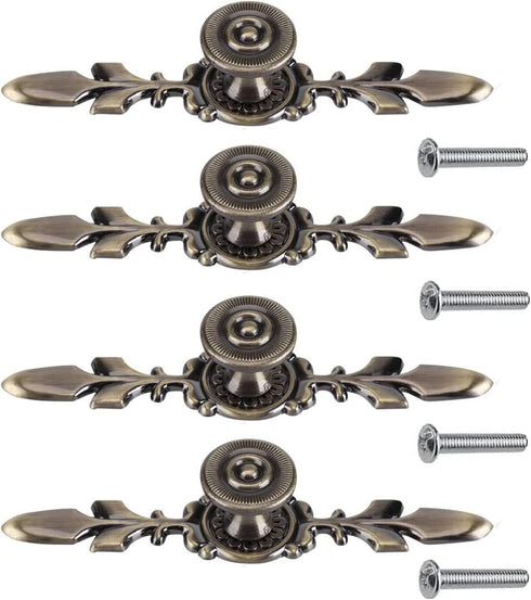 Vintage Style Zinc Alloy Door Knob Pull Handle with Screw, 4-Pack for Drawer Cabinet (Bronze)