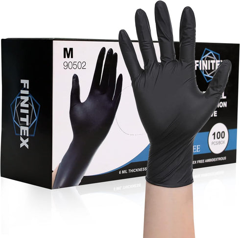 FINITEX Black Nitrile Disposable Medical Exam Gloves, 100/1000 PCS Powder-Free Latex-Free Food Gloves