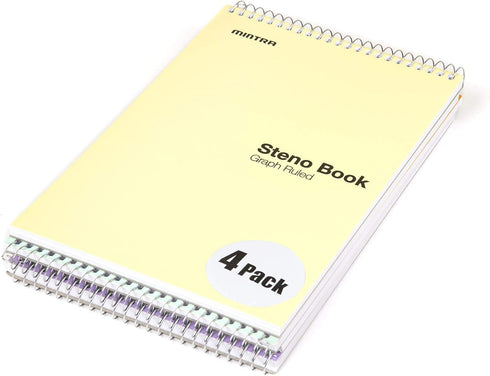 Mintra Office Steno Book - (Pastel Colors, 4 Pads/Pack, Graph Ruled) - 6inx9in, 70 Sheets, Notebook for writing notes in school, university, college, work, office by Mintra Office