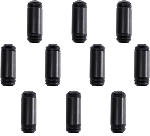 Home TZH 10 Pack Black Painted Iron Pipe, 1/2" x 2" Threaded Metal Pipe Nipple for DIY Project/Furniture/Shelving