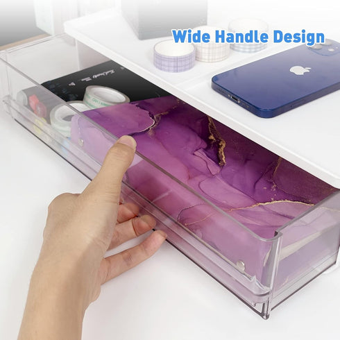 Printer Paper Holder Desk Organizer with Drawer - Stackable Desktop Storage Drawers, Pearl White (1 PCS)