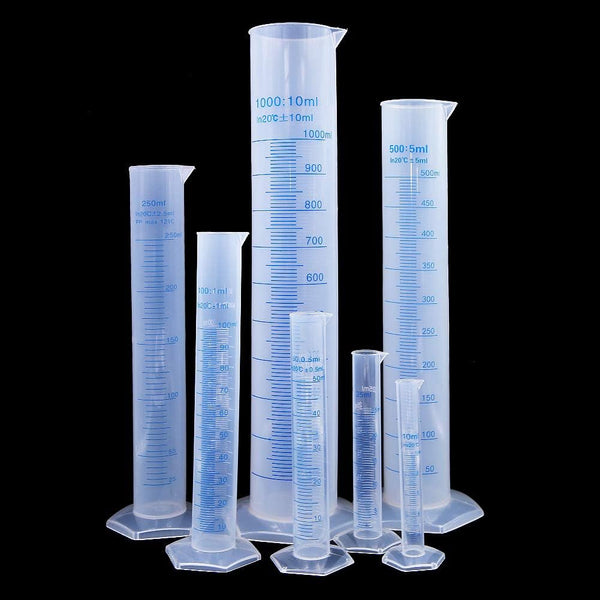 Plastic Transparent Blue Line Liquid Graduated Measuring Cylinder Lab Test Tube - 10ml / 25ml / 50ml / 100ml / 250ml /