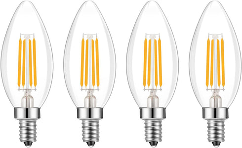 E14 Base LED Filament Candle Shape Light Bulb, 40W Equivalent, Warm White 2700K, 4-Pack