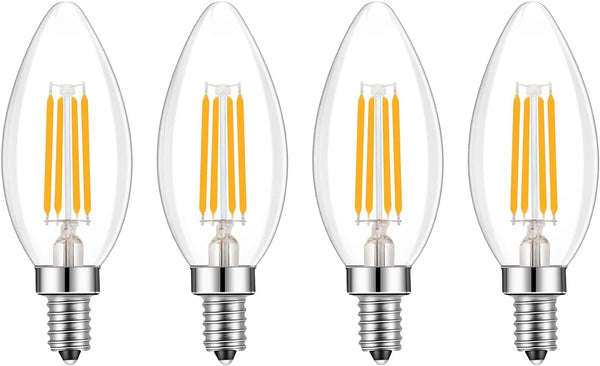 E14 Base LED Filament Candle Shape Light Bulb, 40W Equivalent, Warm White 2700K, 4-Pack