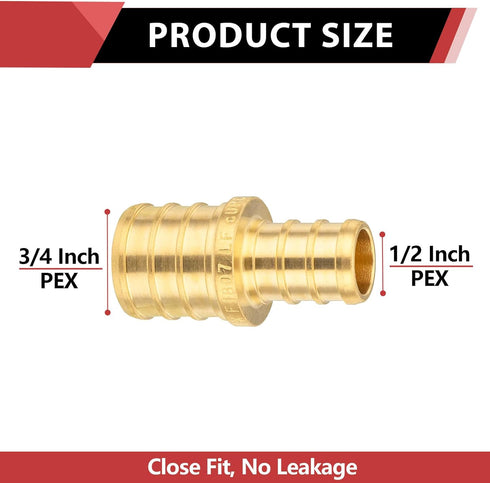 EFIELD Barb Crimp Pex 1/2 Inch x 3/4 Inch Reducing Coupling Brass Fitting, Pack of 10 (PEX1807012)