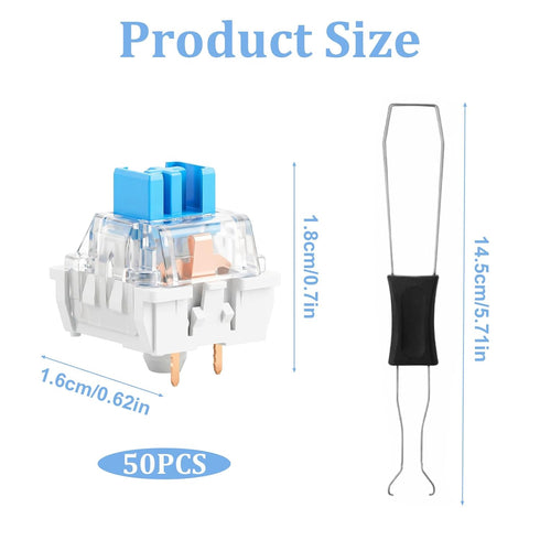 Exircy 50 3 PCS Blue Mechanical Keyboard Switches, Pin Blue Clicky Switches with Switch Puller Waterproof Keyboard