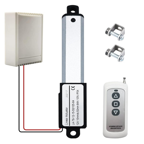 Micro Linear-Actuator 12V DC 64N/14.4lb with Remote Control, 2” Stroke Mini Metal Motion Actuator & Controller
