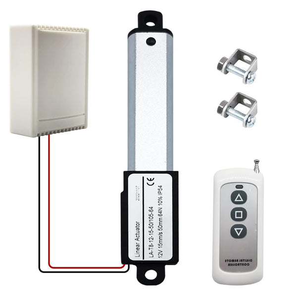 Micro Linear-Actuator 12V DC 64N/14.4lb with Remote Control, 2” Stroke Mini Metal Motion Actuator & Controller