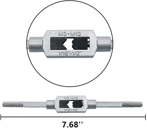 8pcs Metric Thread Machine Taps Set, Hand Screw Thread Plug Taps M3 M4 M5 M6 M8 M10 M12 with Adjustable Tap Wrench 1/16-1/2''