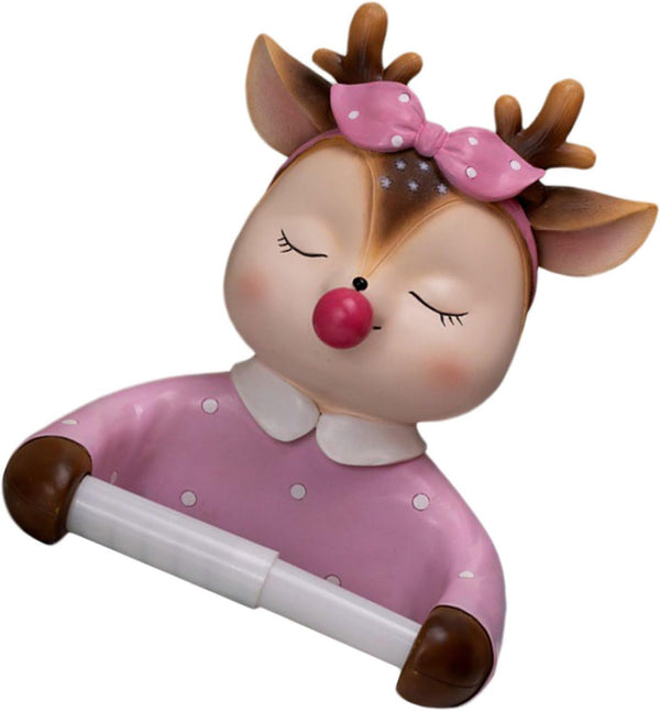 Outanaya Cartoon Deer Roll Paper Holder Wall-Mounted Toilet Paper Rack Bathroom Decorative