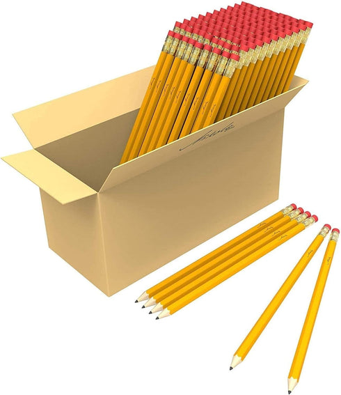 Bulk 650 Pack Premium Pre-Sharpened #2 HB Pencils - USA Standard Wood Cased Graphite with Erasers