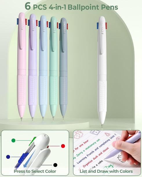 56 6 12 5 9 Set Four Candies PCS Aesthetic School Supplies with Pencil Case, Multicolor Pen, Pastel Highlighters, Gel
