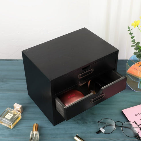 Wooden Storage Box Rustic Desktop Organizer with 3 Drawers, Office Desk Accessories Shelf for Craft Storage