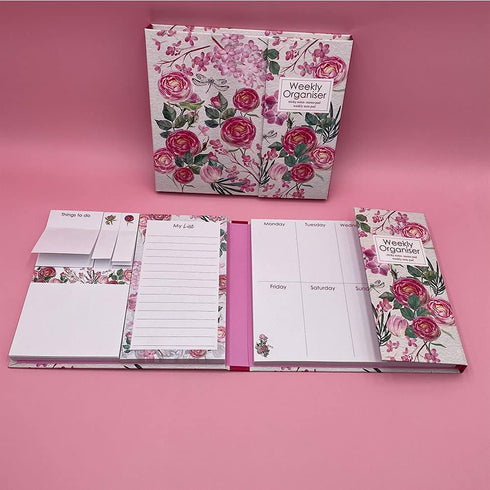 Cute Weekly Organiser Self-Stick Notes, Mini Sticky Note Tab, Pastel Memo Pad Set, Colored Printing with Rose Shapes,