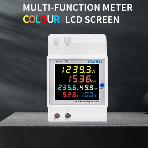 Single Phase Energy Meter Tester, Din Rail Electricity Usage Monitor, 6 in 1 Multimeter AC 40-300V 100A