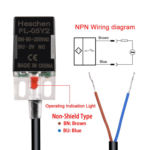Square Inductive Proximity Sensor Switch, Non-Shield Type PL-05Y2, Detector Distance 5mm, 90-250VAC
