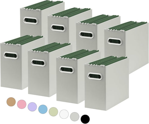 Oterri File Organizer, Collapsible Small Storage Box for Letter Size, Portable with Handle (Grey, 8 Packs)