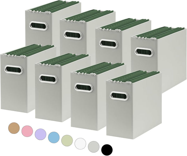Oterri File Organizer, Collapsible Small Storage Box for Letter Size, Portable with Handle (Grey, 8 Packs)
